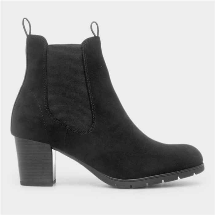 Womens Black Heeled Ankle Zip-Up Boot