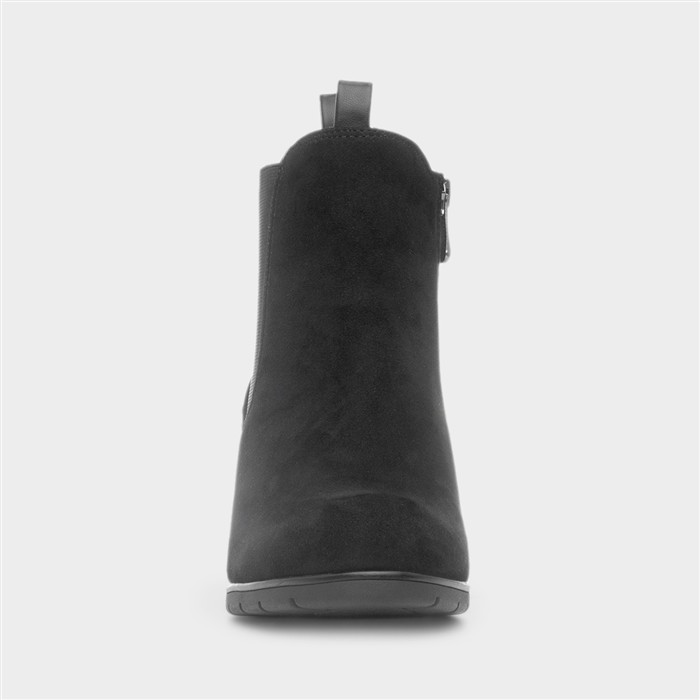 Womens Black Heeled Ankle Zip-Up Boot