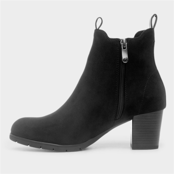 Womens Black Heeled Ankle Zip-Up Boot