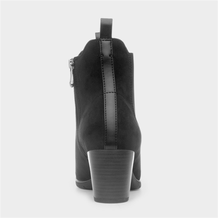 Womens Black Heeled Ankle Zip-Up Boot
