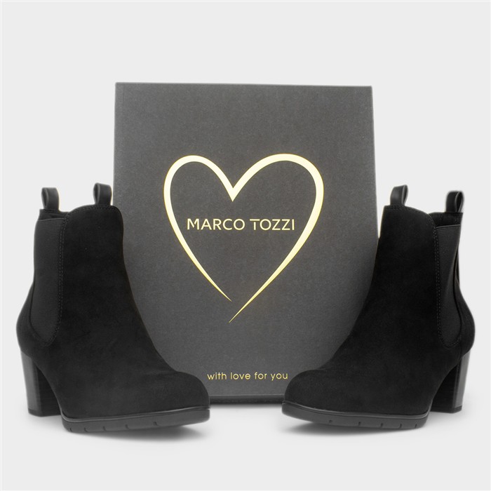 Womens Black Heeled Ankle Zip-Up Boot