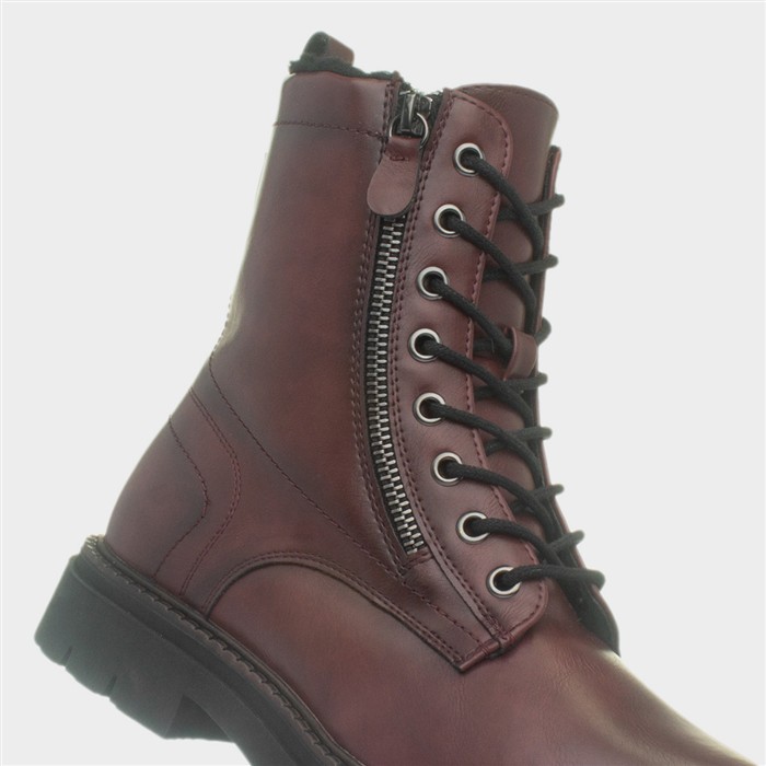 Isabella Womens Burgundy Lace Up Boots