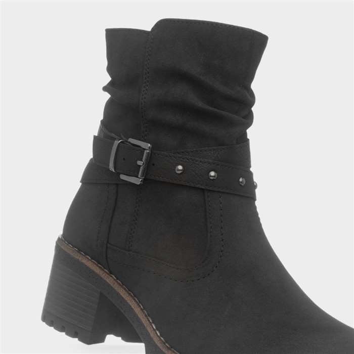 Isla Womens Black Buckle Ankle Boots