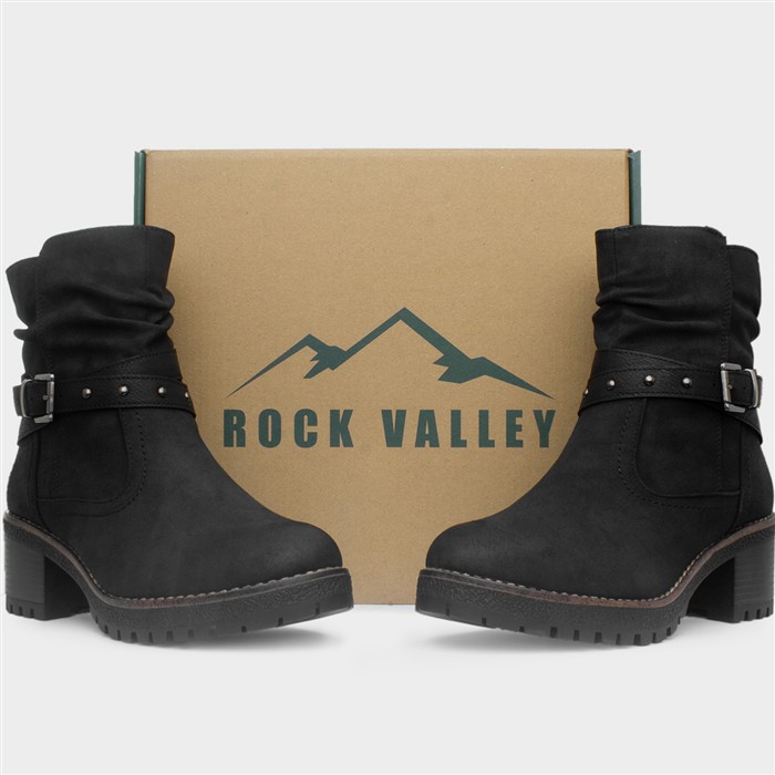 Isla Womens Black Buckle Ankle Boots