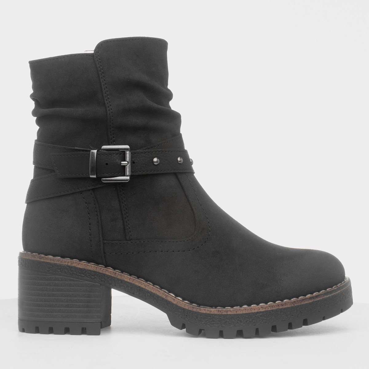 Isla Womens Black Buckle Ankle Boots