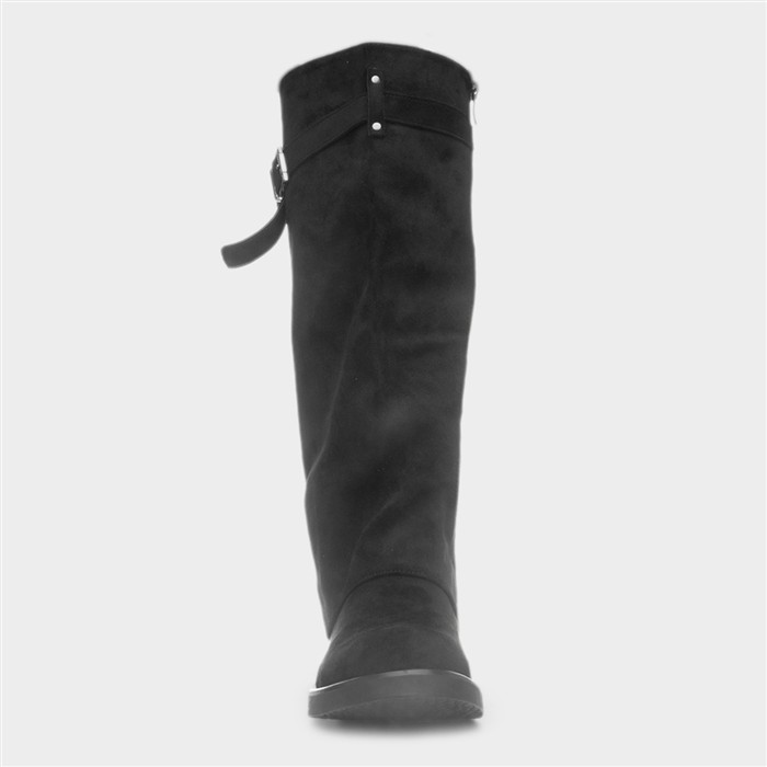 Charlotte Womens Black Buckle Knee High Boot