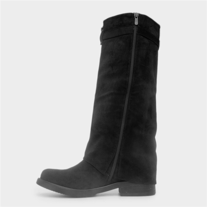 Charlotte Womens Black Buckle Knee High Boot