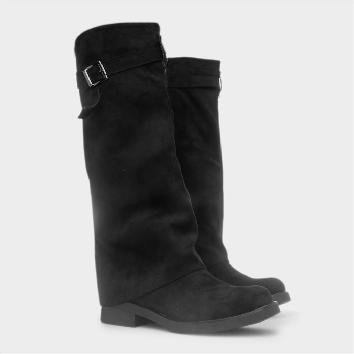 Charlotte Womens Black Buckle Knee High Boot