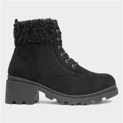 Lily Womens Black Fur Ankle Boot