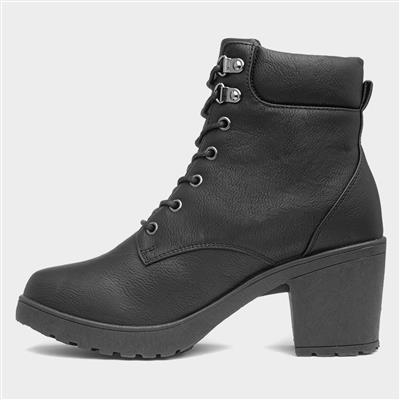 Juliette Womens Black Lace Up Heeled Boot