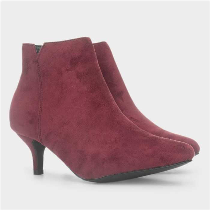 Cassia Womens Wine Red Wide Fit Heeled Boot