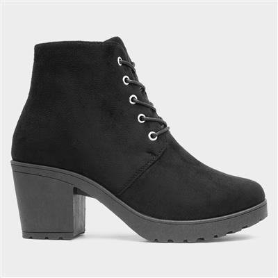 Rosa Womens Black Heeled Lace Up Boot