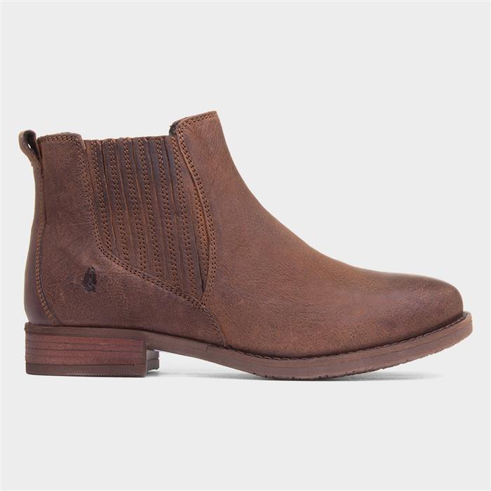 Hush Puppies Edith Womens Dress LEATHER Fashion Designer Ankle Boots Brown - Image 4