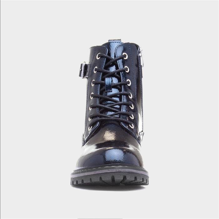 Parlour Womens Navy Patent Lace Up Boot