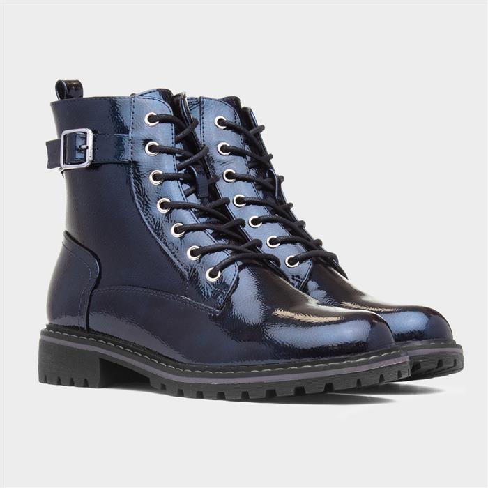 Parlour Womens Navy Patent Lace Up Boot