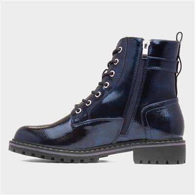 Parlour Womens Navy Patent Lace Up Boot