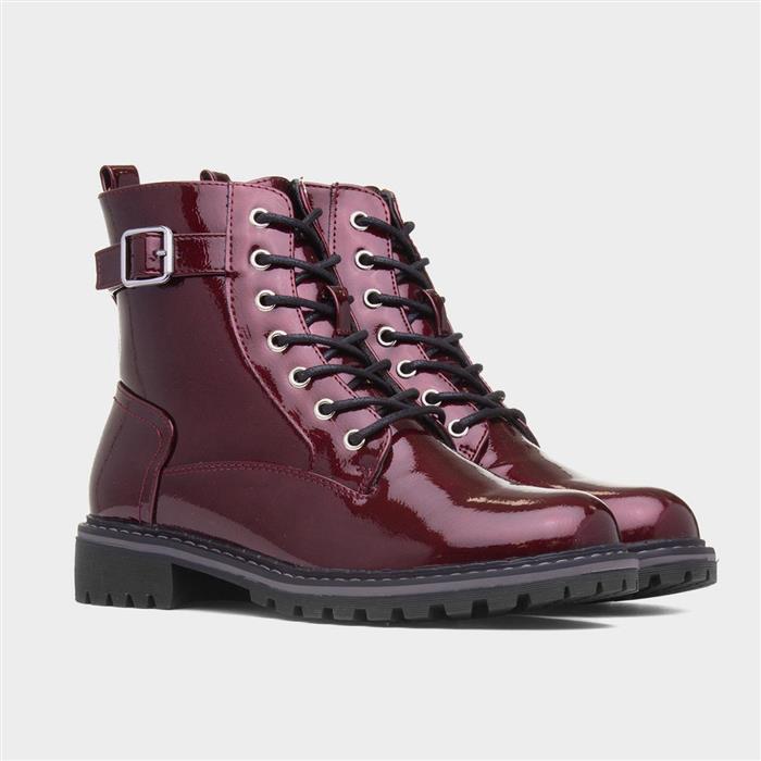 Parlour Womens Burgundy Patent Lace Up Boot