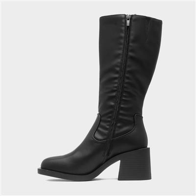 Michelle Womens Black Block Heel Calf Boot