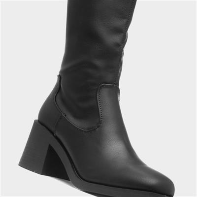 Michelle Womens Black Block Heel Calf Boot