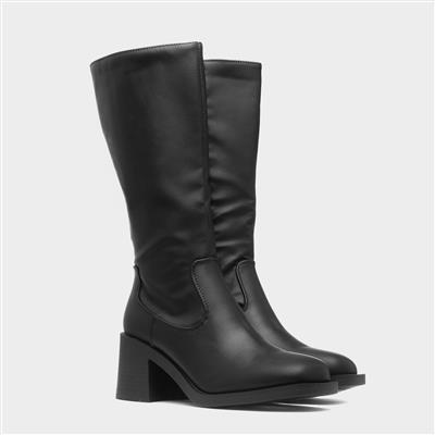 Michelle Womens Black Block Heel Calf Boot