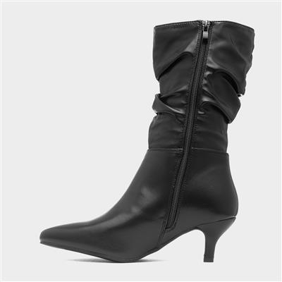 Kat Womens Black Heeled Calf Boot