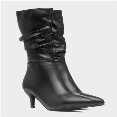 Kat Womens Black Heeled Calf Boot