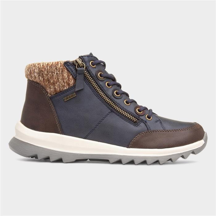 Dasha Womens Navy Knitted Collar Ankle Boot
