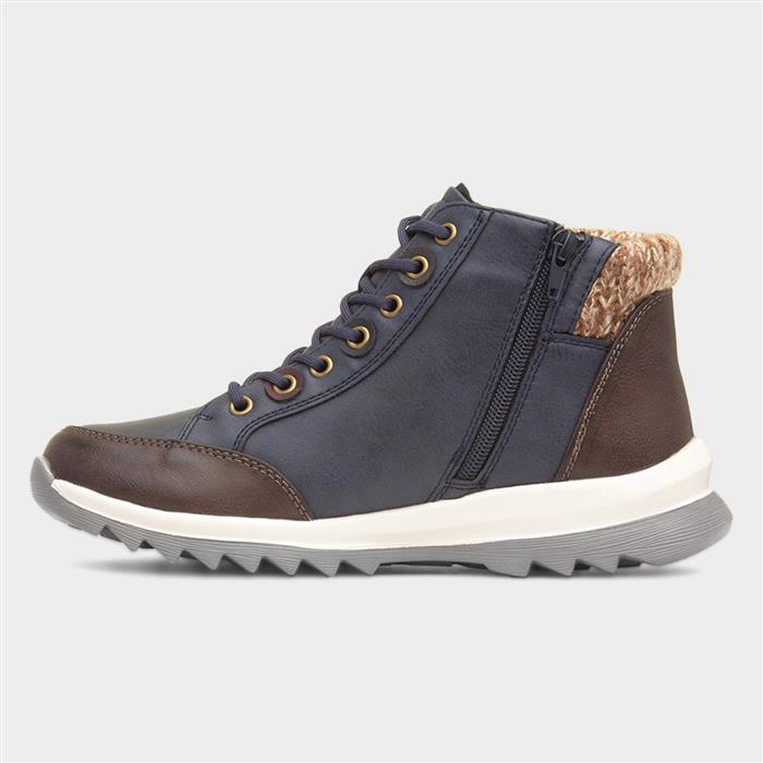 Dasha Womens Navy Knitted Collar Ankle Boot