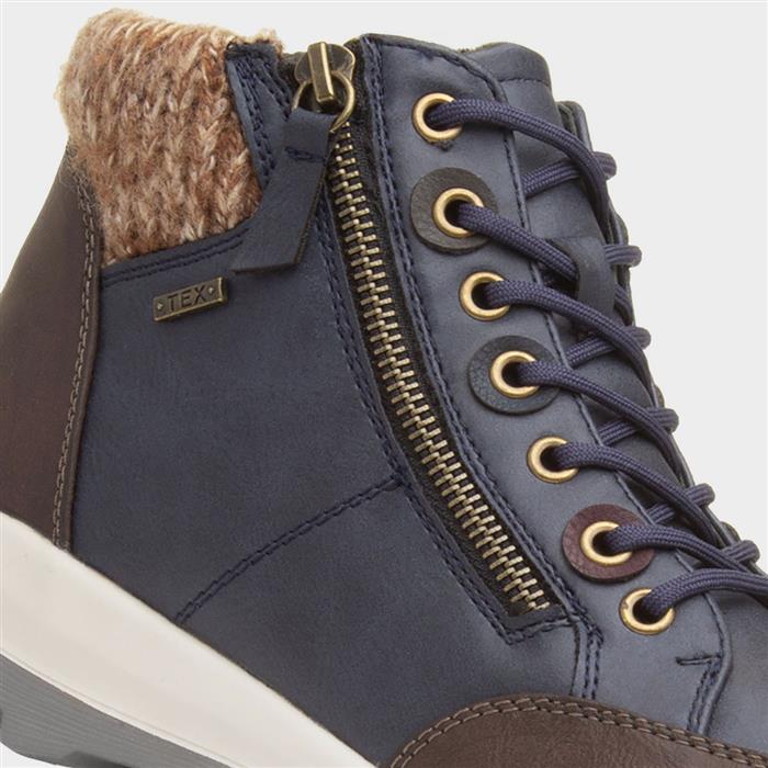 Dasha Womens Navy Knitted Collar Ankle Boot