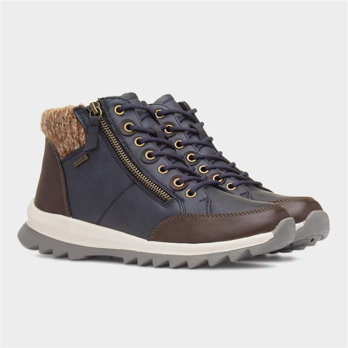 Dasha Womens Navy Knitted Collar Ankle Boot