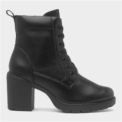 Womens Black Heeled Lace Up Boot