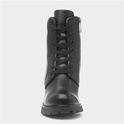 Womens Black Heeled Lace Up Boot