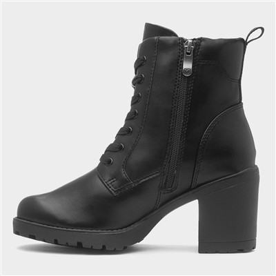 Womens Black Heeled Lace Up Boot