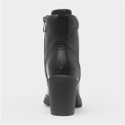 Womens Black Heeled Lace Up Boot