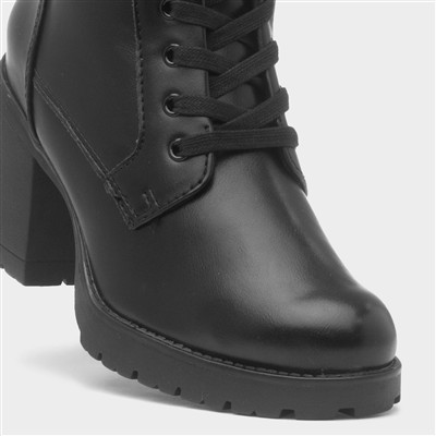 Womens Black Heeled Lace Up Boot