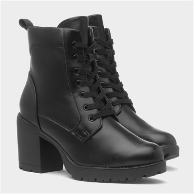 Womens Black Heeled Lace Up Boot