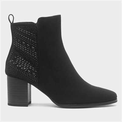 Womens Black Vegan Diamante Boot