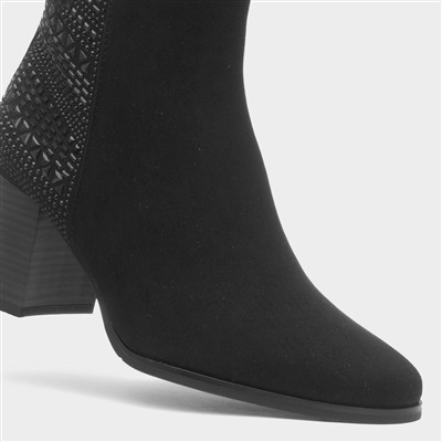 Womens Black Vegan Diamante Boot