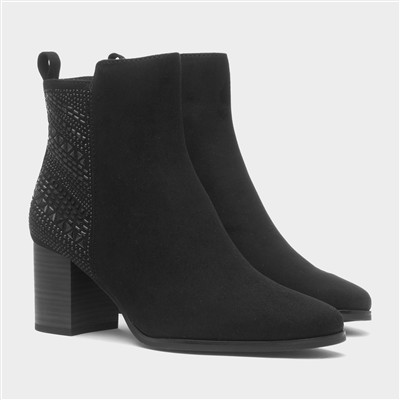 Womens Black Vegan Diamante Boot