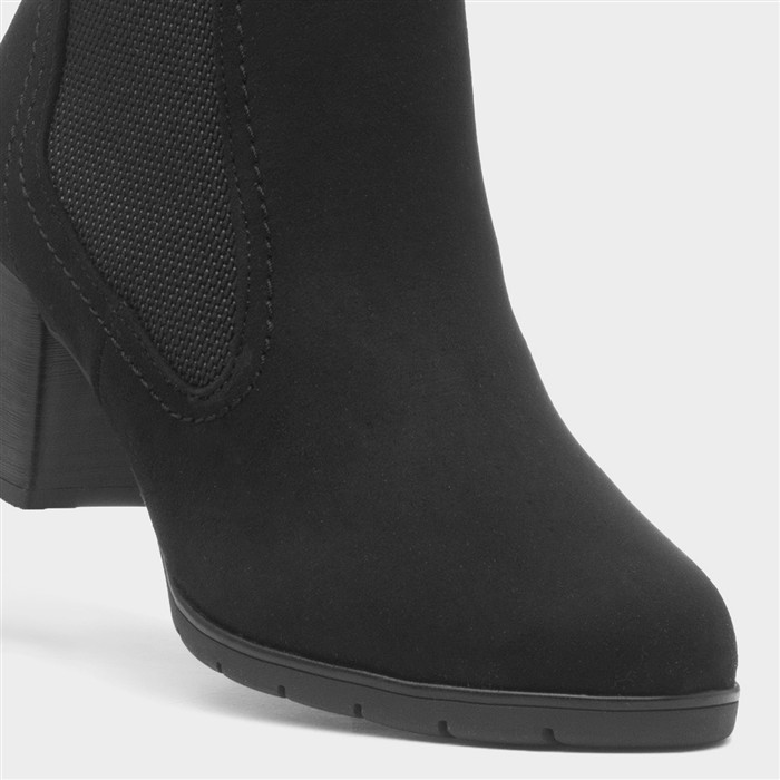 Womens Black Heeled Pull On Boot