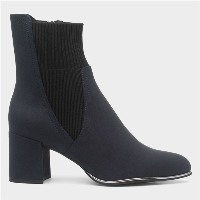 Womens Navy Heeled Zip Up Ankle Boot