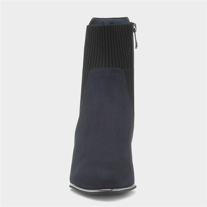 Womens Navy Heeled Zip Up Ankle Boot