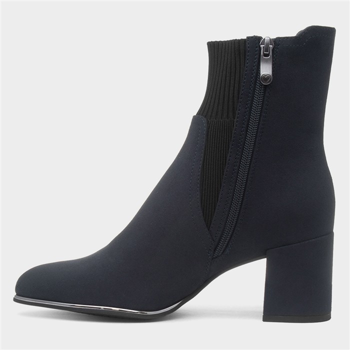 Womens Navy Heeled Zip Up Ankle Boot
