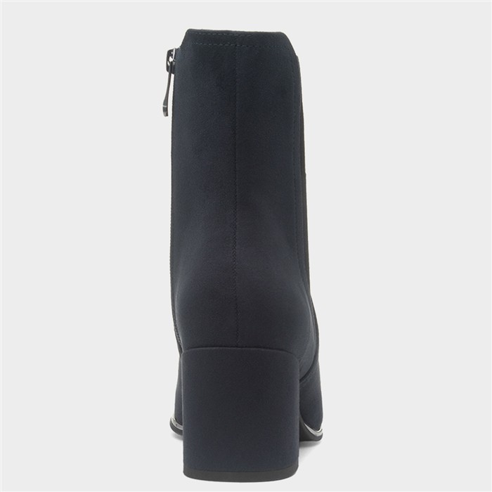 Womens Navy Heeled Zip Up Ankle Boot