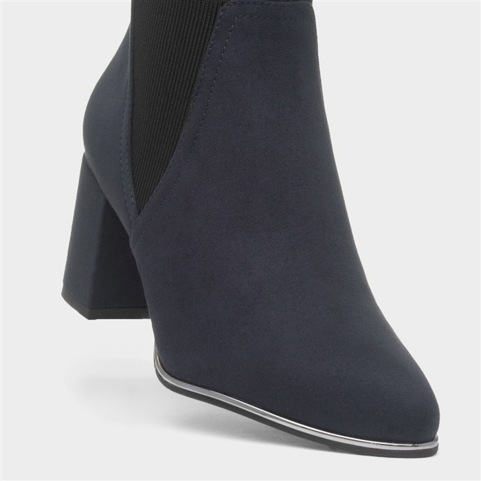Womens Navy Heeled Zip Up Ankle Boot