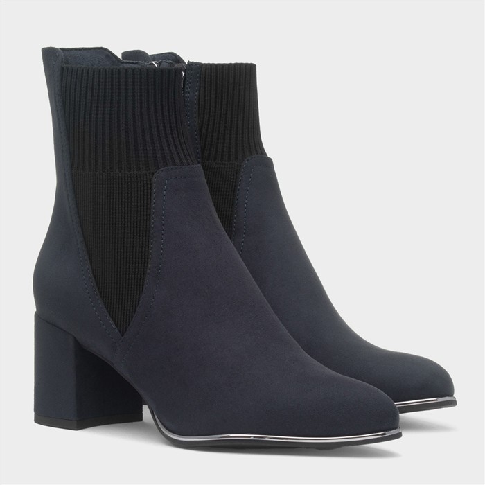Womens Navy Heeled Zip Up Ankle Boot