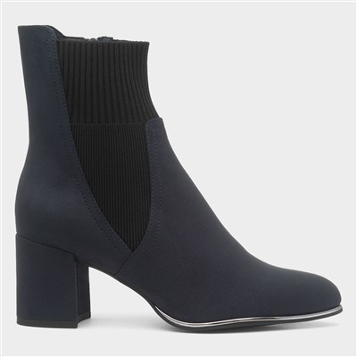 Womens Navy Heeled Ankle Boot