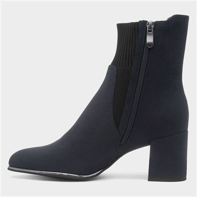 Womens Navy Heeled Ankle Boot