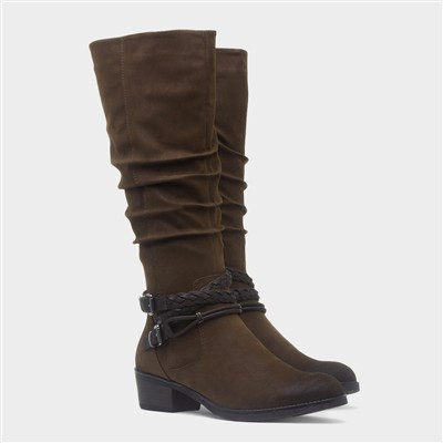 Womens Brown Knee High Vegan Boot