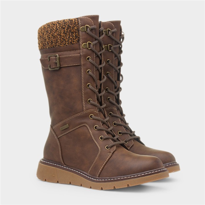 Caesar Womens Brown Wide Fit Calf Boot